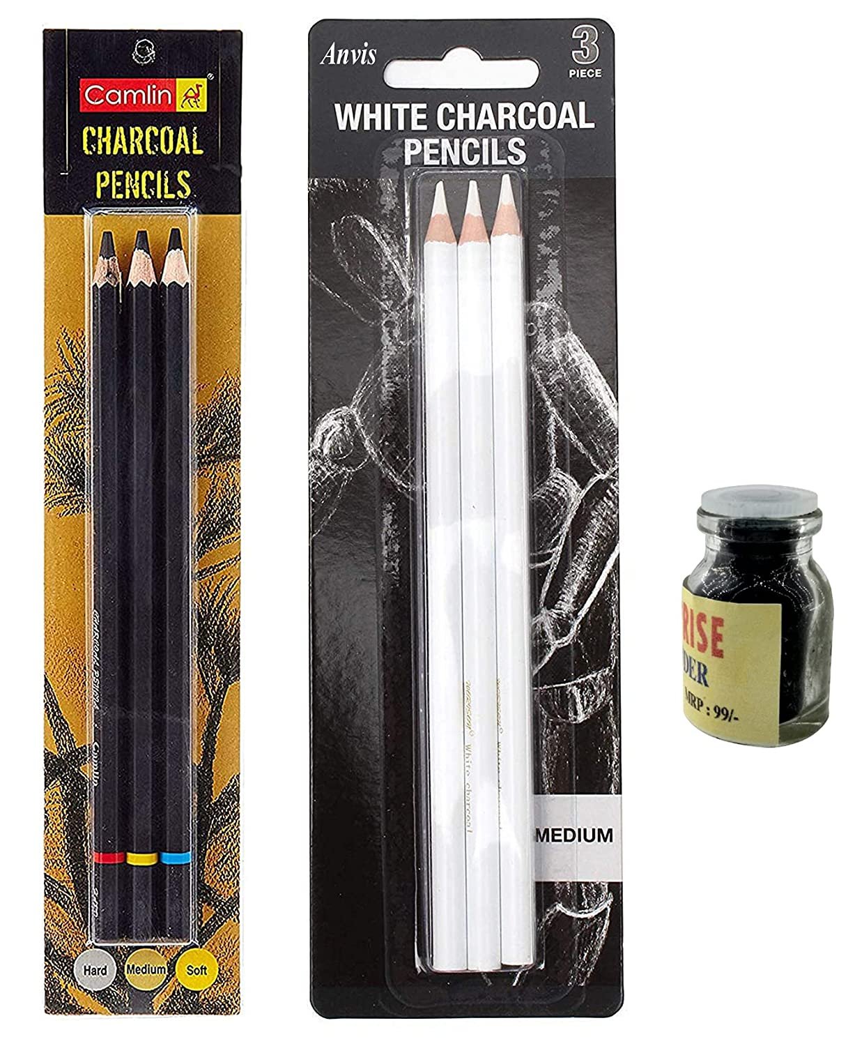White camlin pencil Set Black Charcoal Powder