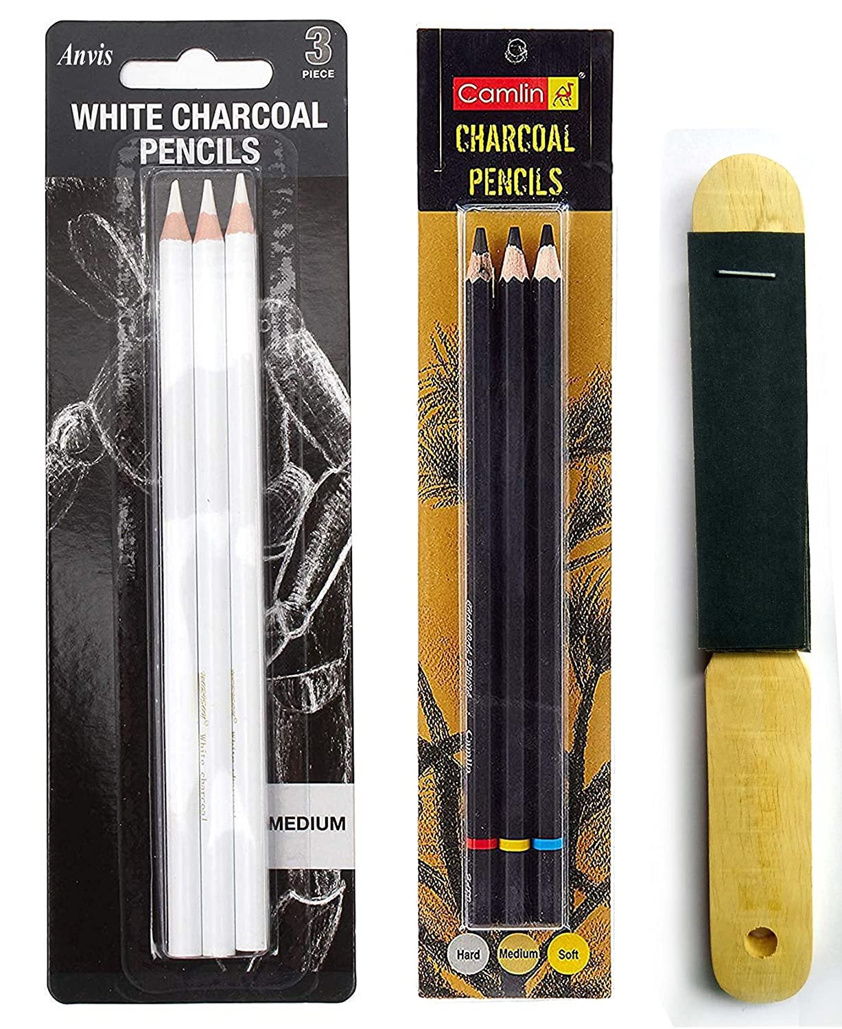 Camlin Charcoal Pencil Set with 3 Grade 12 Sheets Sand Paper