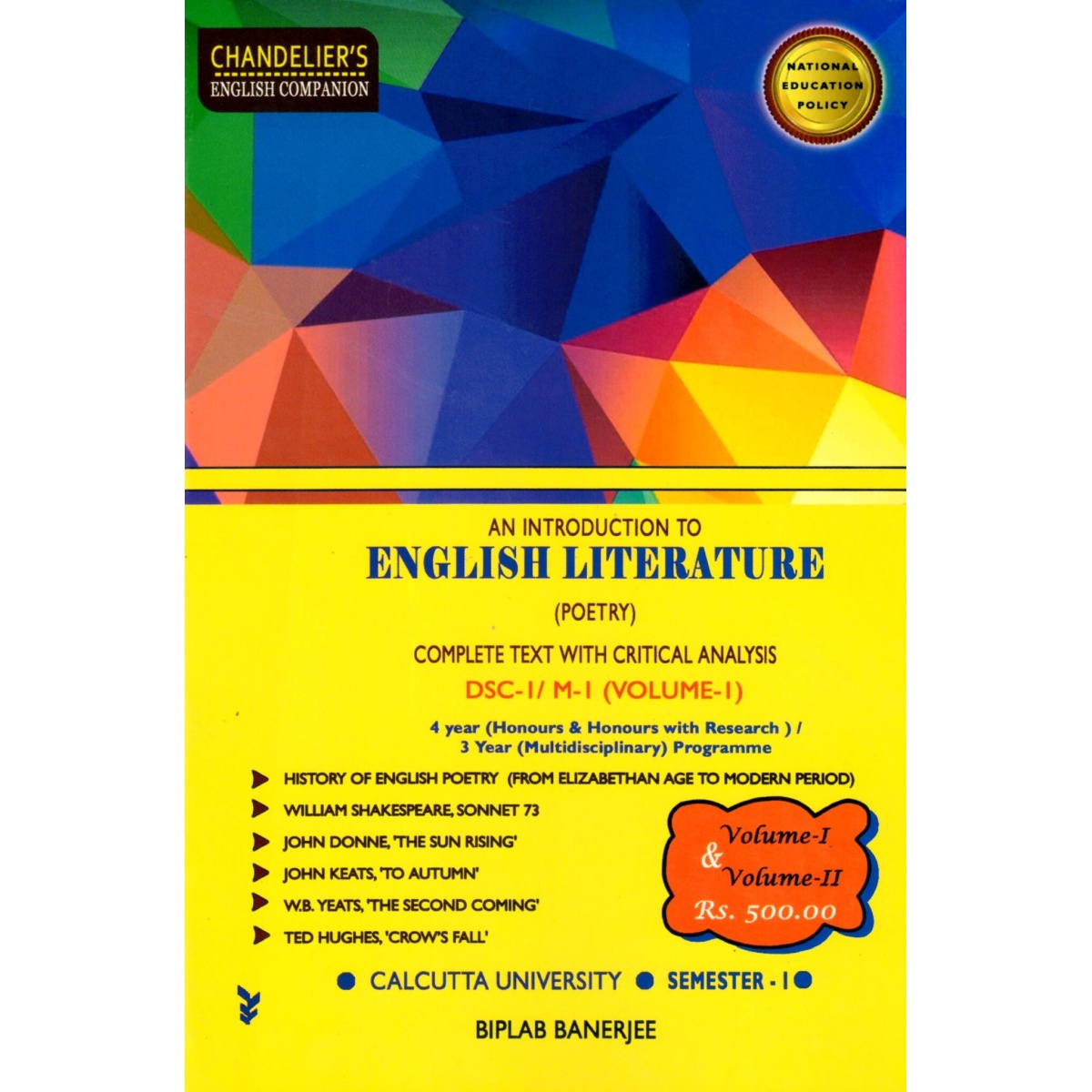 NEP Introduction to English Literature (Poetry) DSE-1/M1, VOL-1,2 Semester-1, CU By Biplab Banerjee