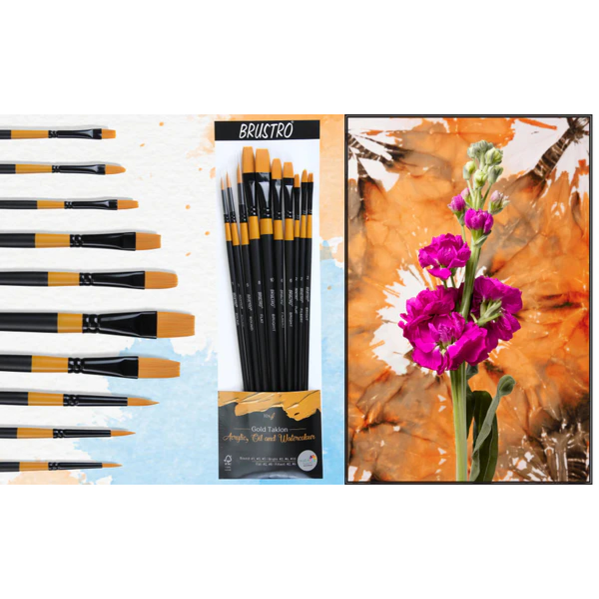 BRUSTRO Artists Gold Taklon Brushes Set of 10